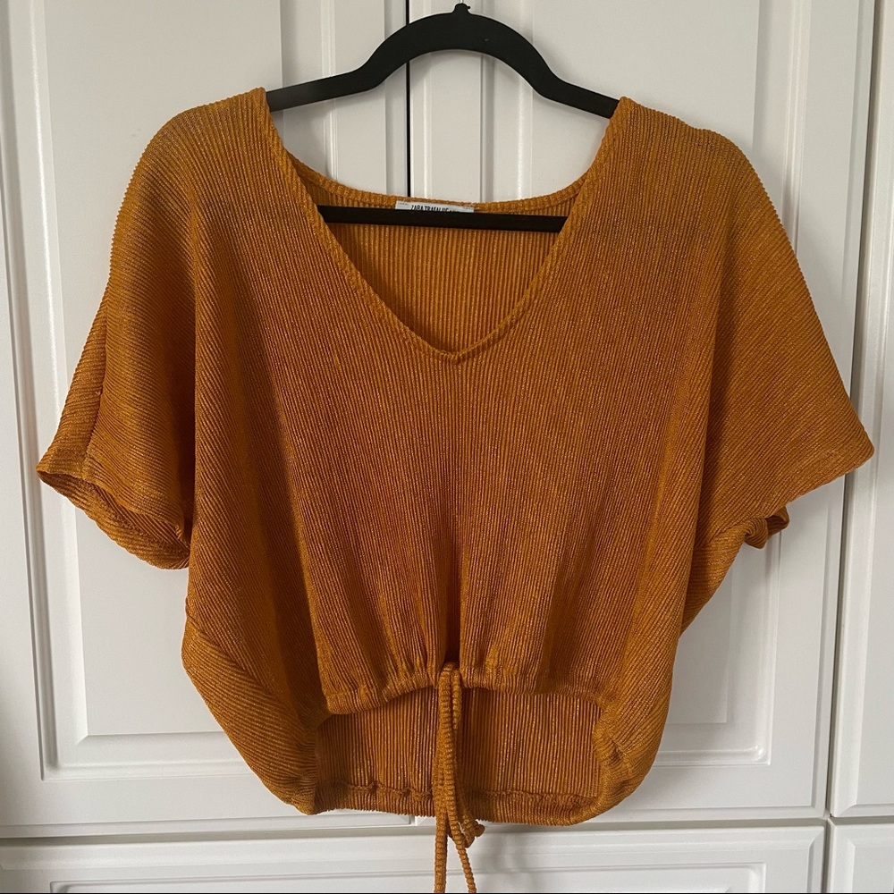 Zara V Neck Ribbed Cropped Blouse Sz S